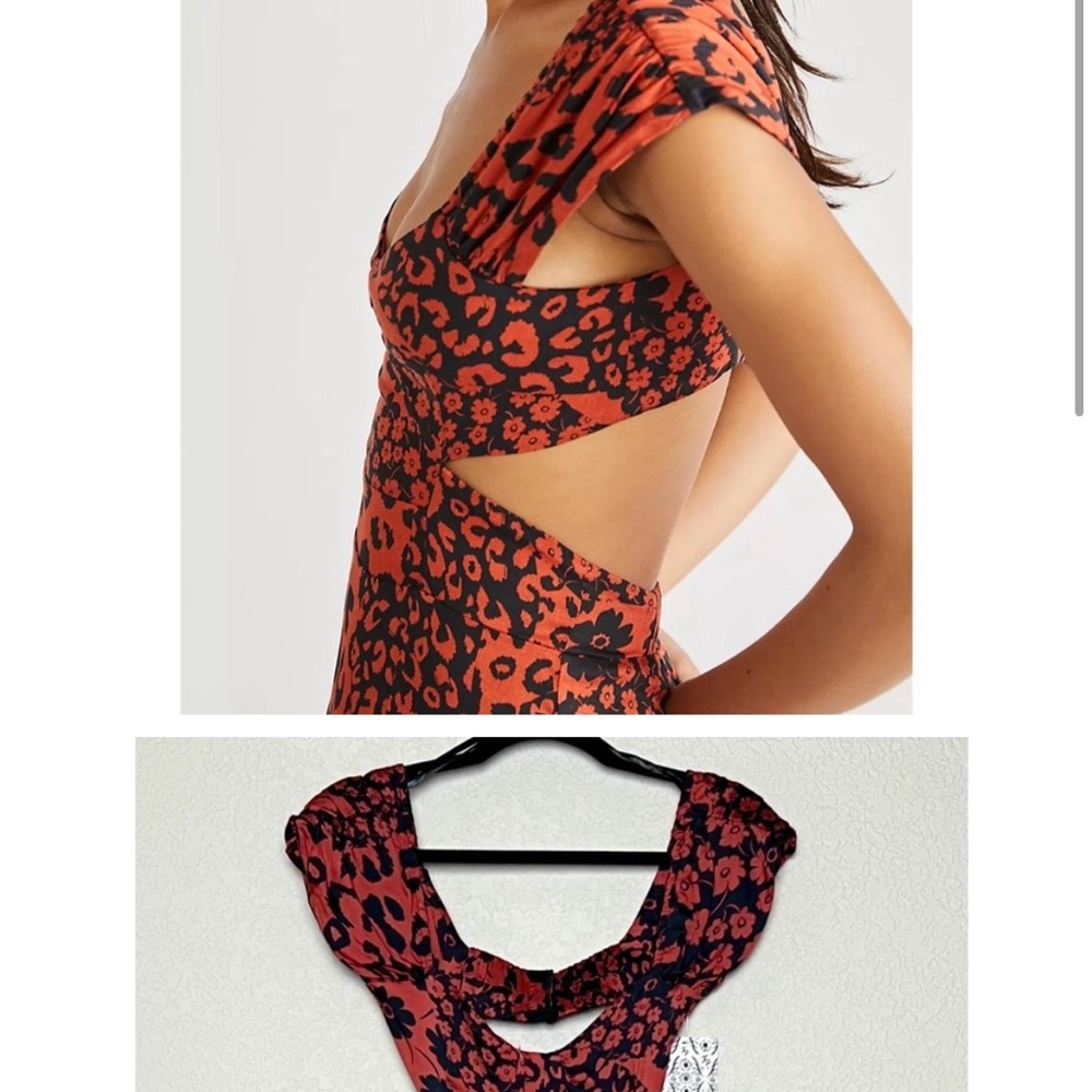 FREE PEOPLE Floral/Leopard Patchwork Ruffled Leg Cap Sleeve Cutout Romper XS